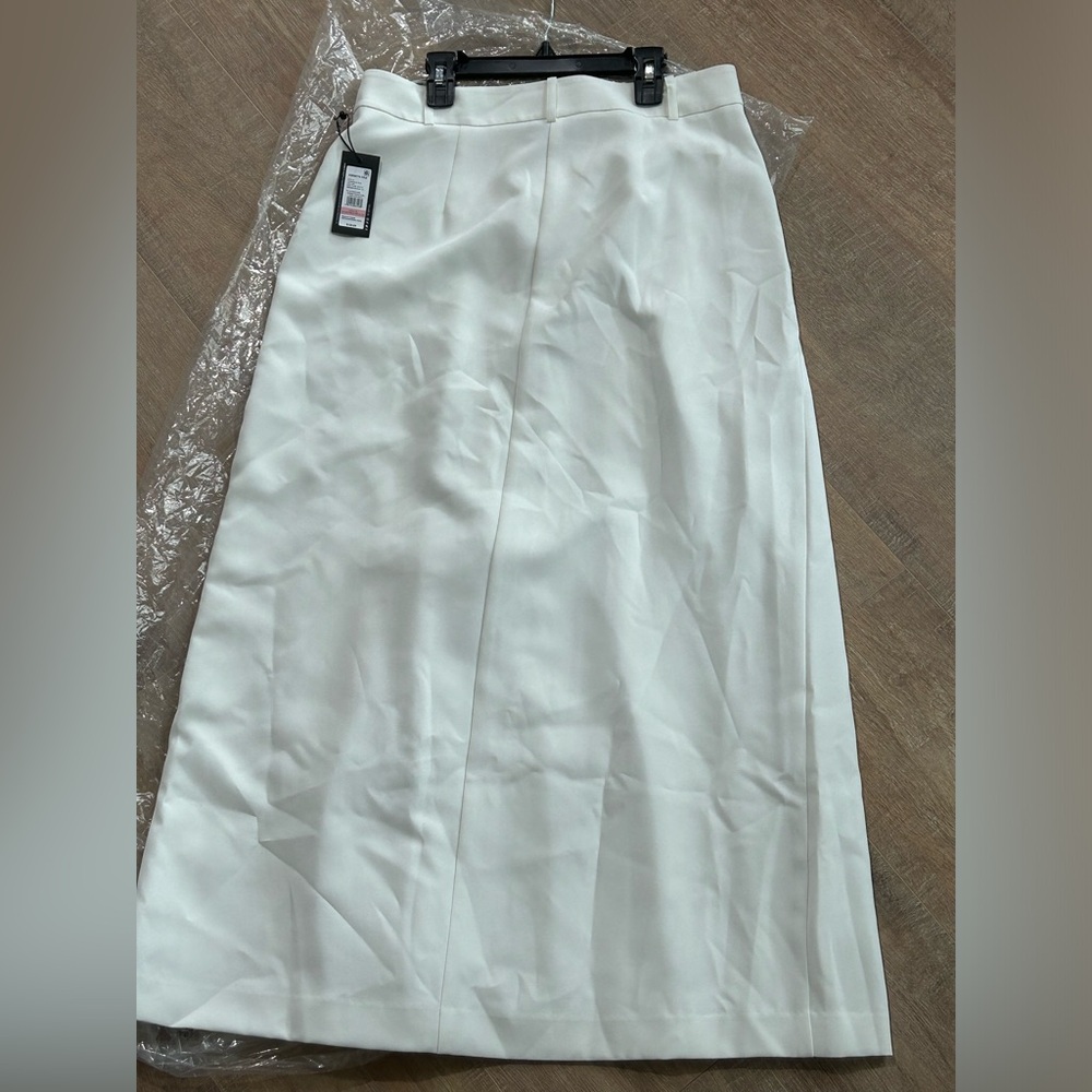 Sz 10 Kenneth Cole Womens Fly Front Pleated Maxi Skirt, White NWT - Picture 5 of 12